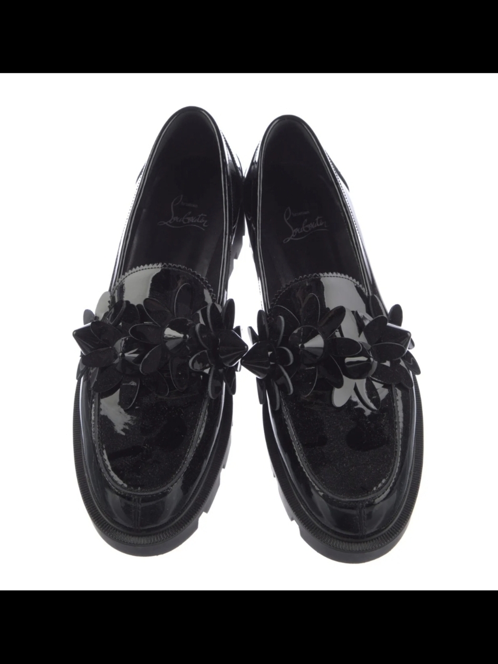 Christian Louboutin Black Patent Leather Floral Loafers